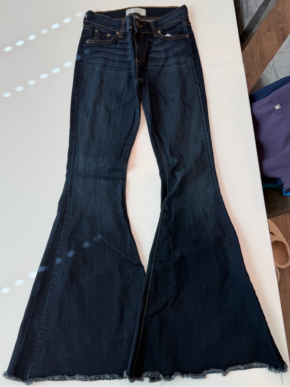 Free People Dark Wash Flare Jeans Size 27 Raw Hem